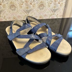 Aravon Women's‎ Sandals Comfort Strap Ankle Black Snake Print Blue 11 Supportive